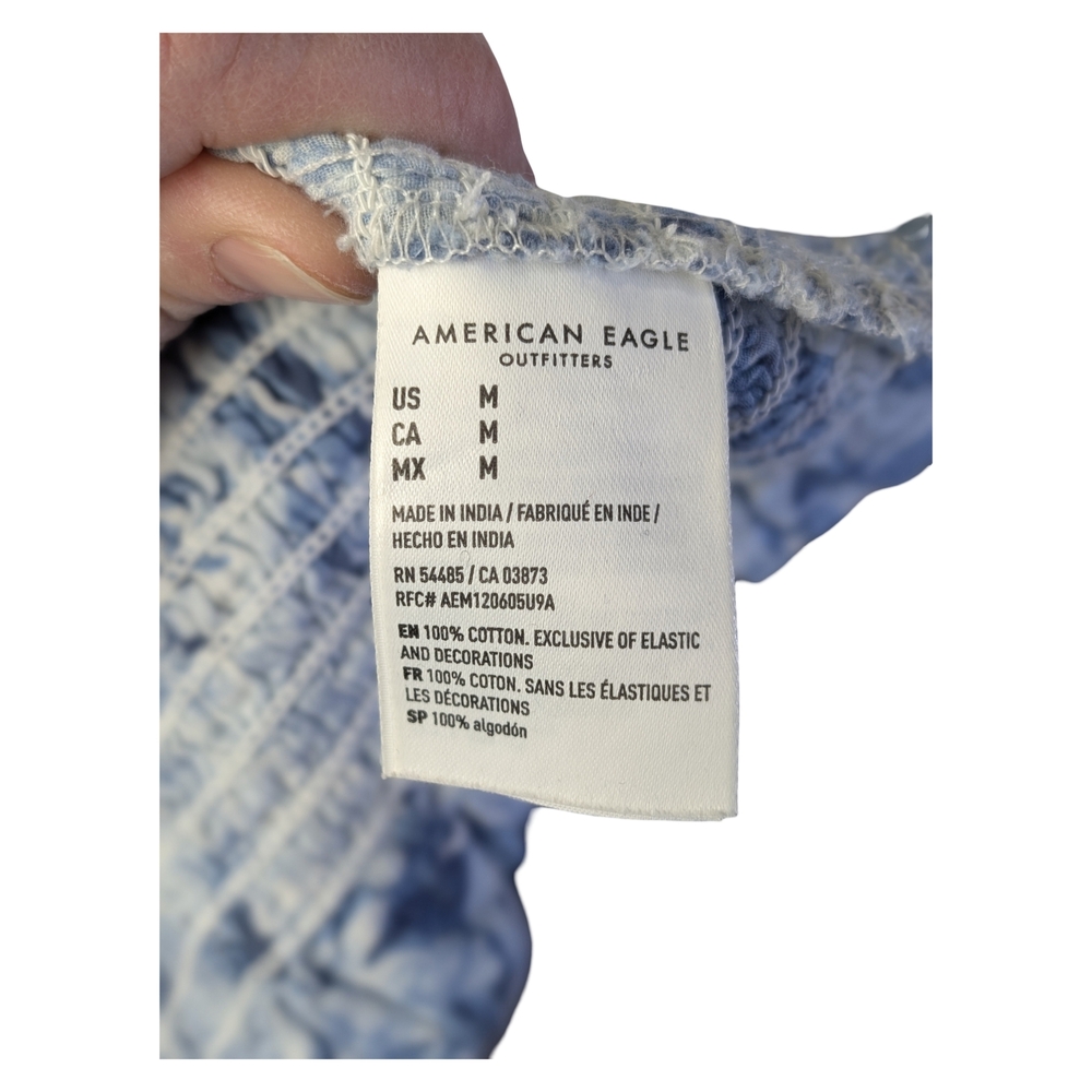 American Eagle Blue Floral Smocked Prairie Blouse | Cottagecore Western | Size M - Picture 11 of 12